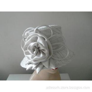 Handmade White Pretty Fabric Ladies' Church Hats With Sweat
